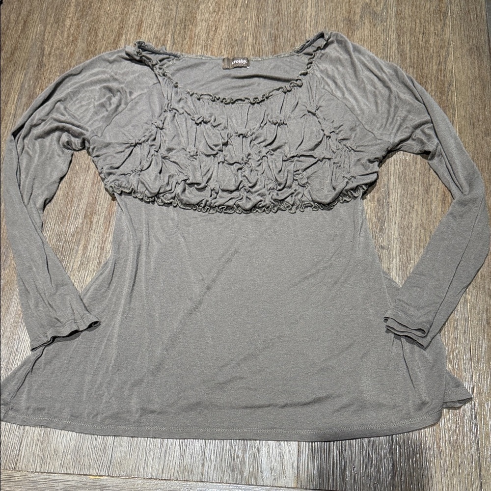 Crosby Gray Ruffled Long Sleeve Blouse